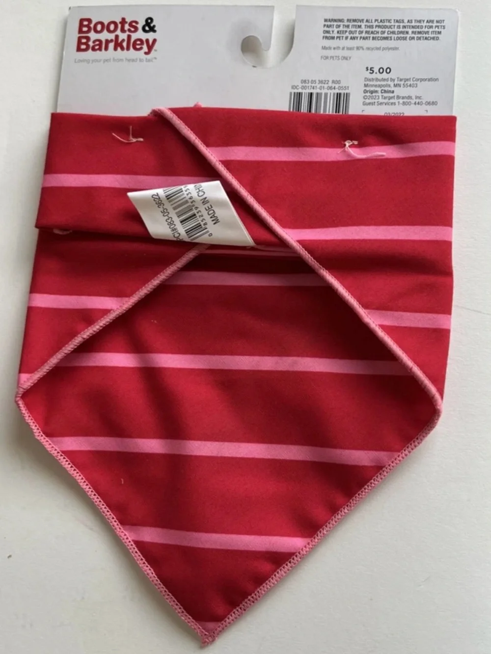 Boots & Barkley Red and Pink Heart Stripe Pet Bandana